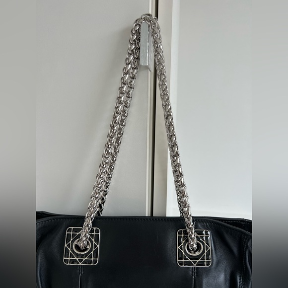 Authentic - Christian Dior Black Cannage Leather Granville Chain Link Tote - Picture 8 of 14